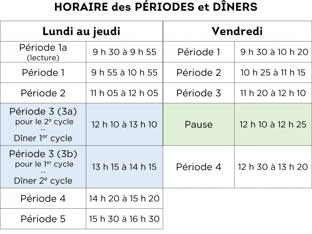 Horaire diners NDL